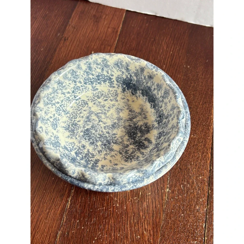 Ceramic Crab Chilled Dip Bowl Set Blue‎ Spongeware 2 Piece Iced Server Coastal